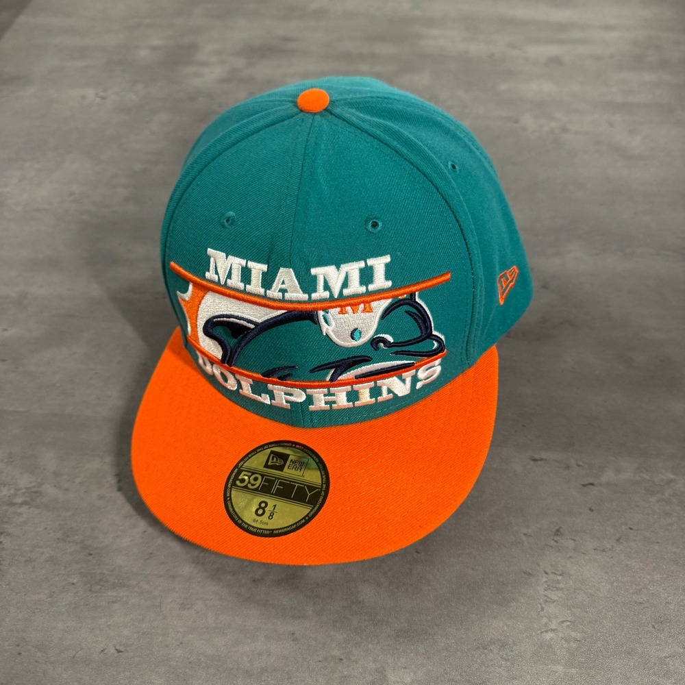 New Era Miami Dolphins Hat 8 1/8 Teal Orange 59FIFTY Fitted NFL Cap Flat Bill